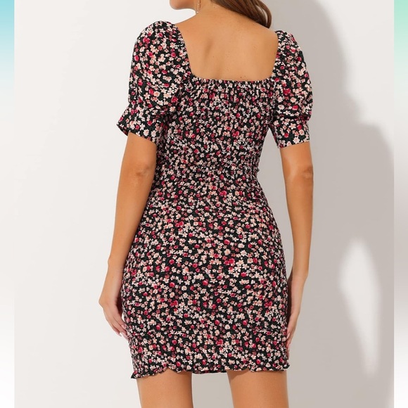 Small black Allegra K Women's Tie Front Sweetheart Neck Floral Dress - Picture 2 of 2